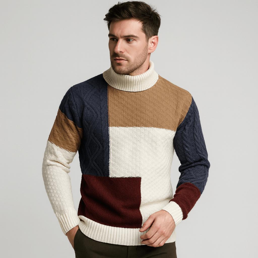 Men's Relaxed Patch-Detail Turtleneck Sweater