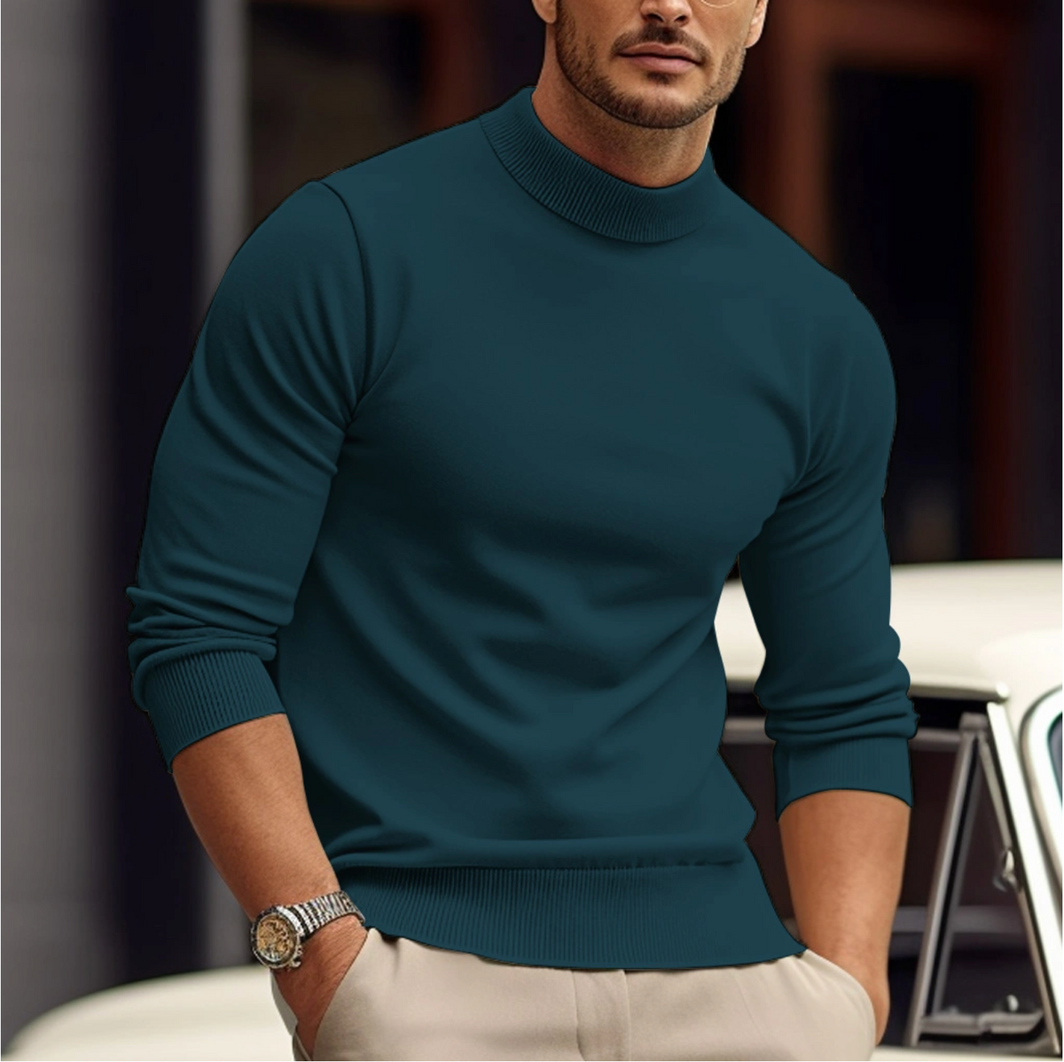 Men's Fitted Soft Knit Turtleneck for Blazer Layering