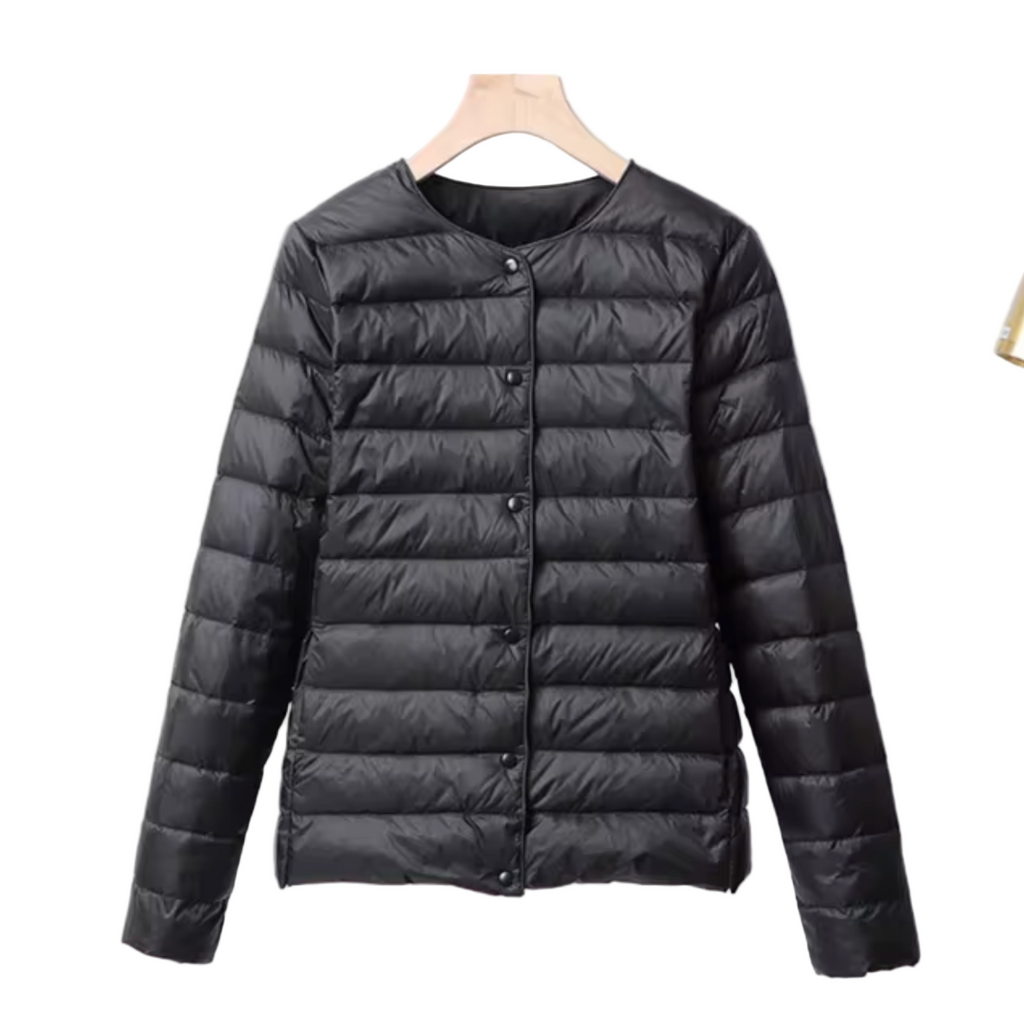 Women's Cropped Quilted Jacket for Spring and Fall Layering - Black