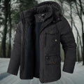Men's High-Neck Utility Parka with Adjustable Hood and Waist - Black