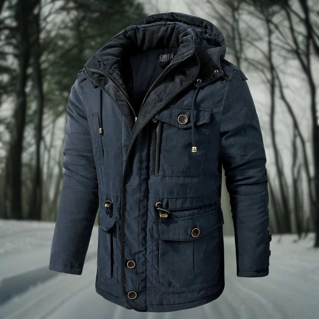 Men's High-Neck Utility Parka with Adjustable Hood and Waist