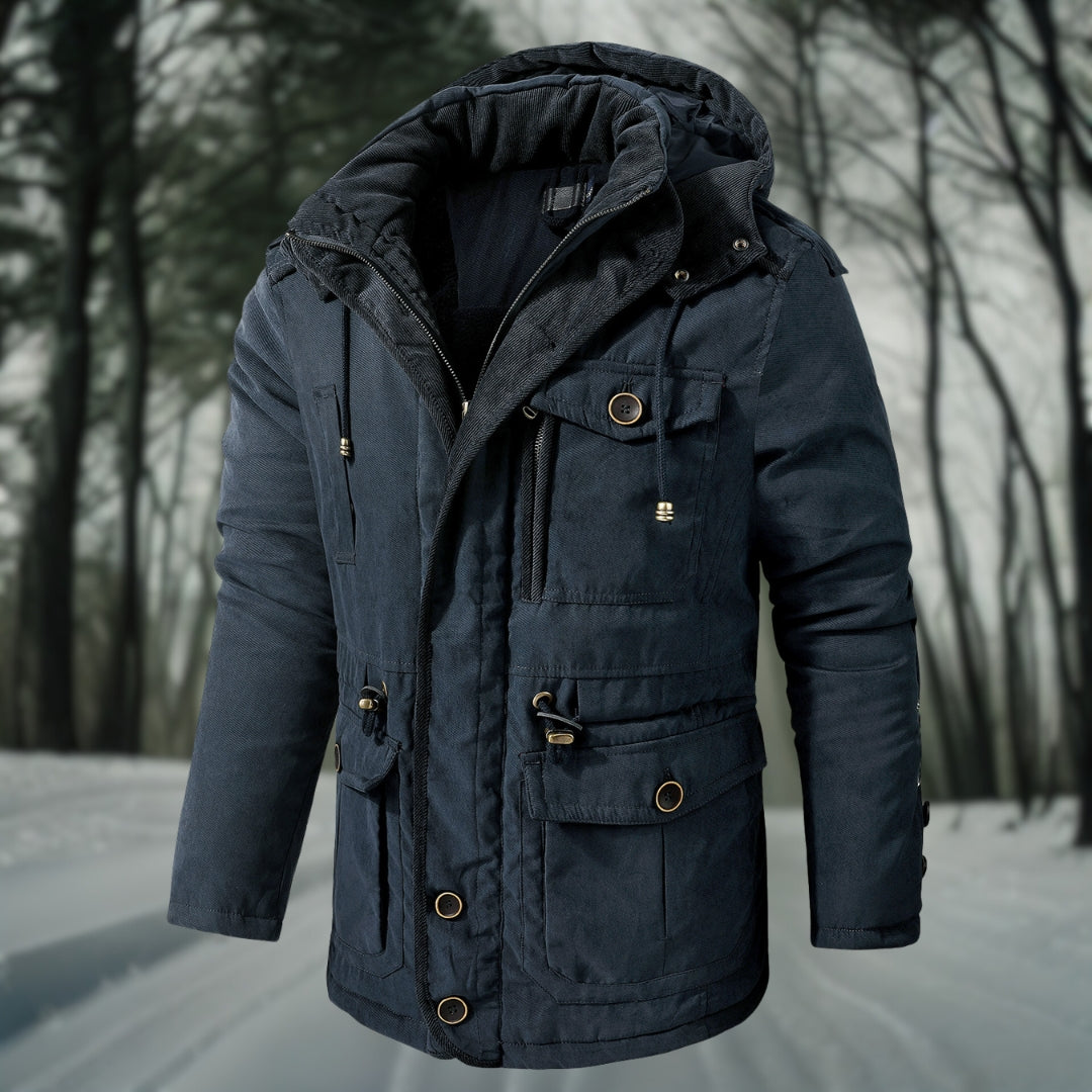 Men's High-Neck Utility Parka with Adjustable Hood and Waist