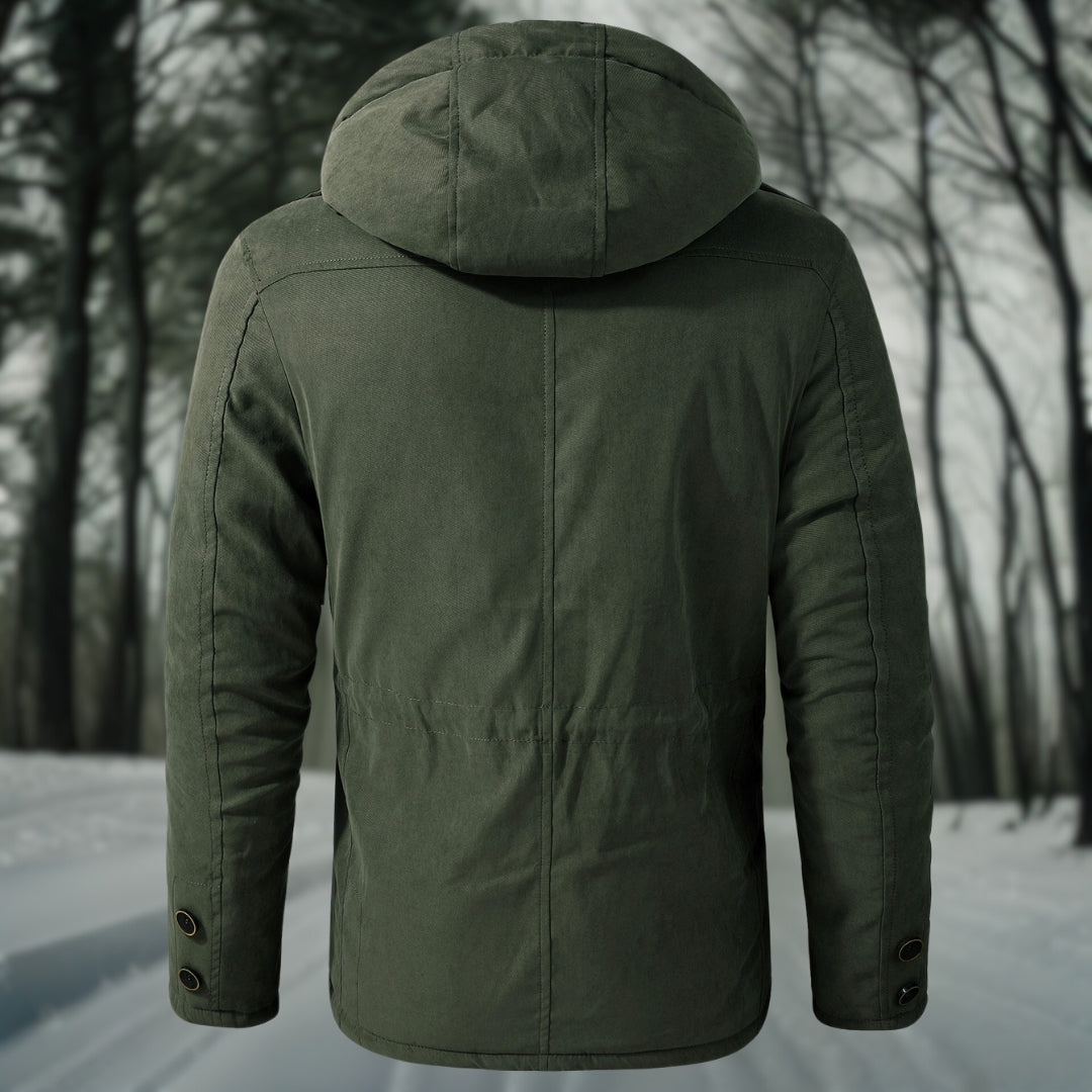 Men's High-Neck Utility Parka with Adjustable Hood and Waist