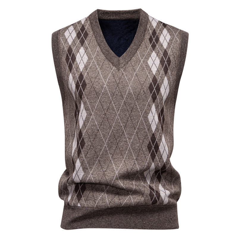 Men's Sleeveless Argyle Sweater Vest with V-Neck