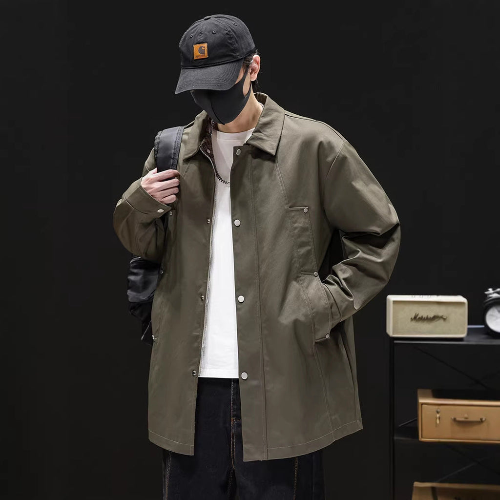 Men's Loose-Fit Retro Trench Coat with Wrinkle-Resistant Finish