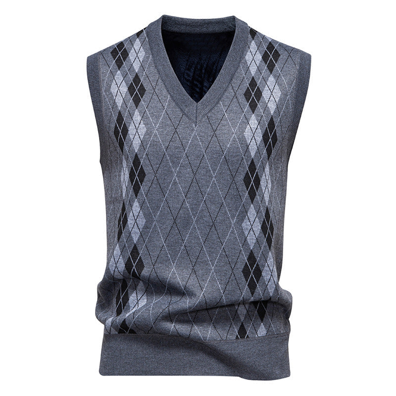 Men's Sleeveless Argyle Sweater Vest with V-Neck