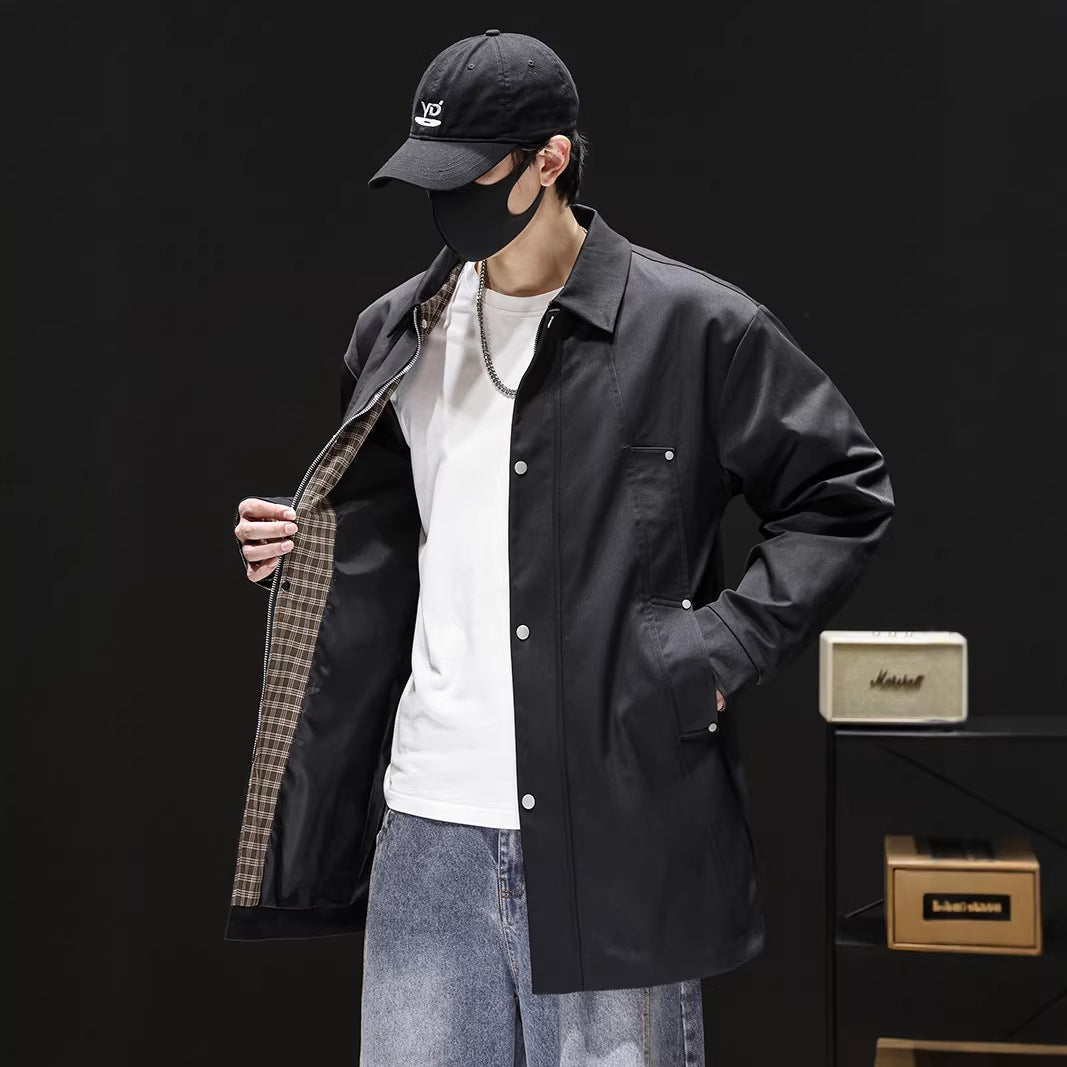 Men's Loose-Fit Retro Trench Coat with Wrinkle-Resistant Finish