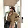 Women's Flared-Sleeve Short Trench Coat with Stand Collar - Khaki