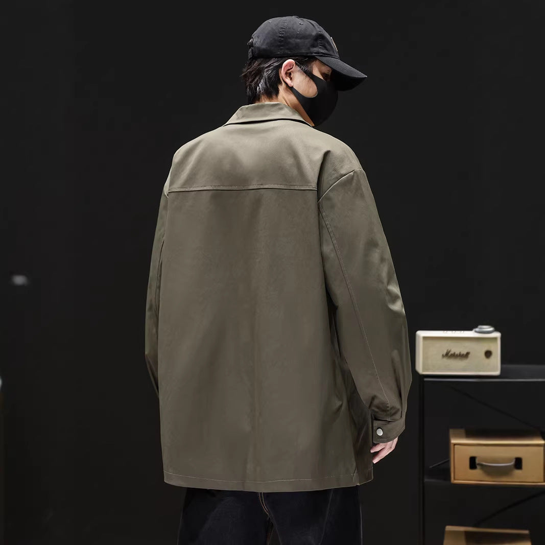 Men's Loose-Fit Retro Trench Coat with Wrinkle-Resistant Finish