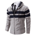 Men's Sherpa-Lined Hooded Zip Sweater with Sporty Stripes - Light Gray