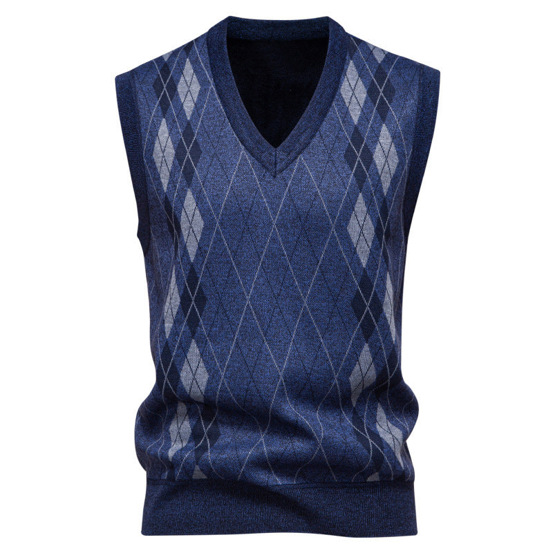 Men's Sleeveless Argyle Sweater Vest with V-Neck