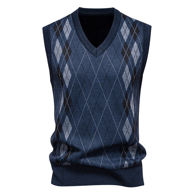 Men's Sleeveless Argyle Sweater Vest with V-Neck