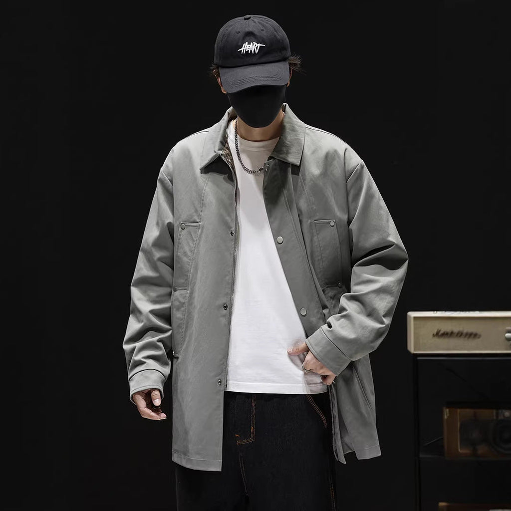 Men's Loose-Fit Retro Trench Coat with Wrinkle-Resistant Finish
