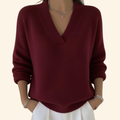 Women's Relaxed V-Neck Sweater in a Smooth Soft Knit - Red