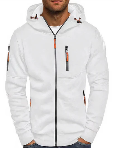 Men's Shape-Holding Cotton-Blend Zip Hoodie with Side Pockets - White
