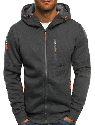 Men's Shape-Holding Cotton-Blend Zip Hoodie with Side Pockets - Dark Gray