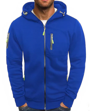 Men's Shape-Holding Cotton-Blend Zip Hoodie with Side Pockets - Blue 02