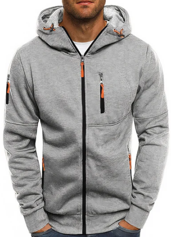 Men's Shape-Holding Cotton-Blend Zip Hoodie with Side Pockets - Gray