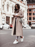 Women's Straight-Line Soft Wool Coat with Below-Knee Hem - Beige