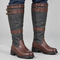 Women's Twin-Buckle Waterproof Country Boots with Cushioned Sole - Coffee