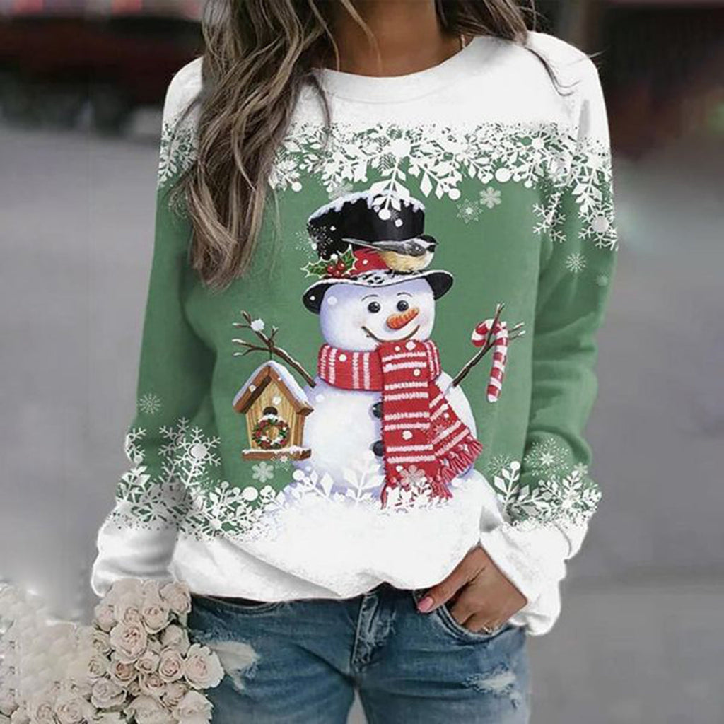 Women's Regular-Fit Snowman Holiday Sweater in Thick Knit - Green