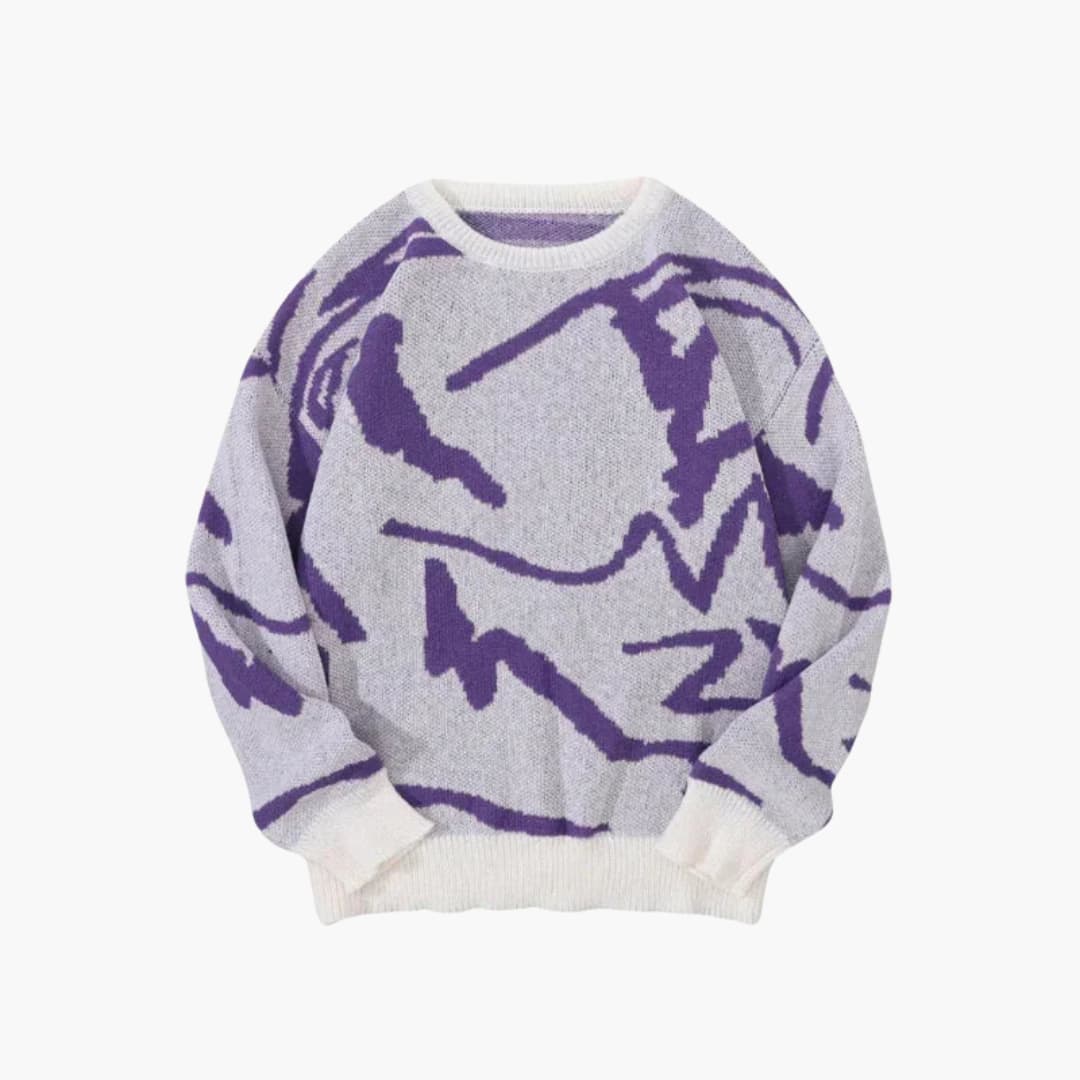 Men's Abstract Front Soft Knit Crew Sweater - Mauve