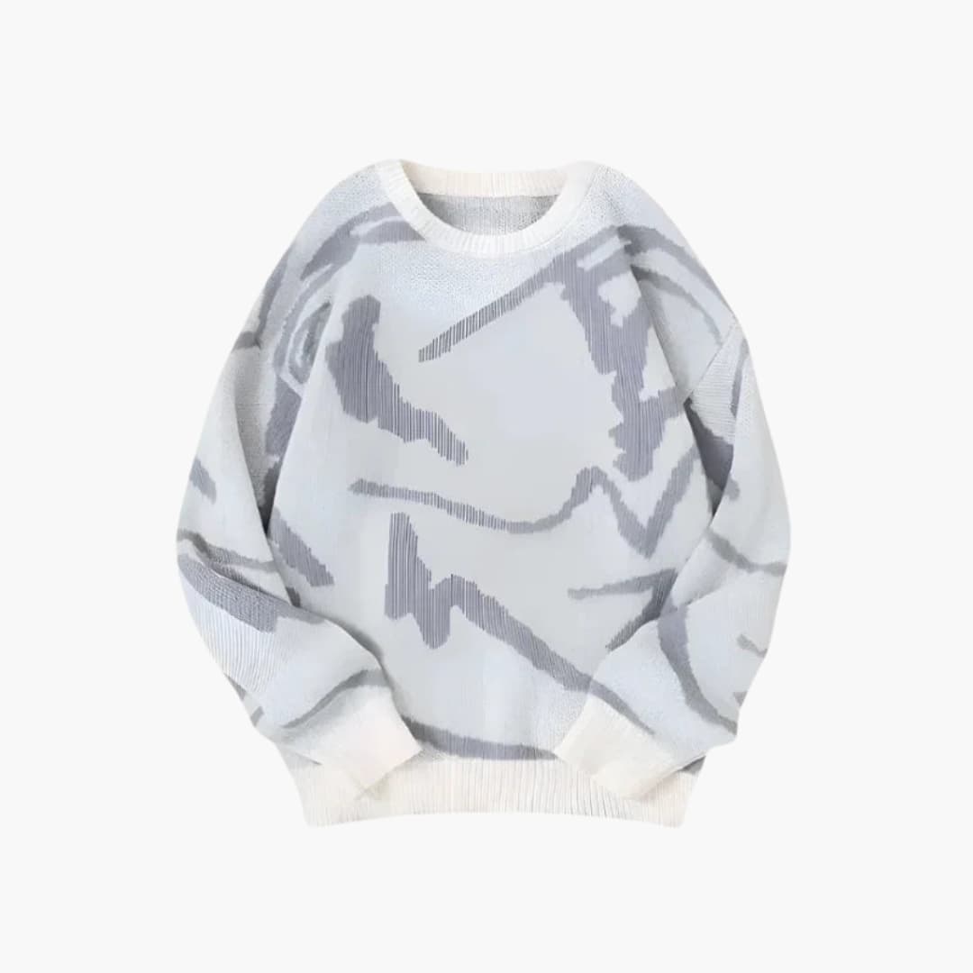 Men's Abstract Front Soft Knit Crew Sweater - Light Gray