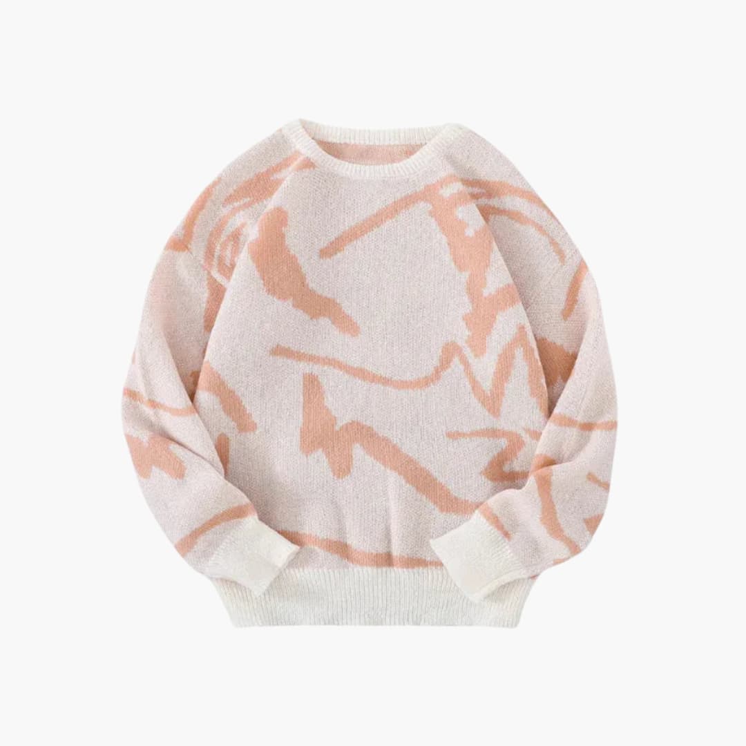 Men's Abstract Front Soft Knit Crew Sweater - Pink