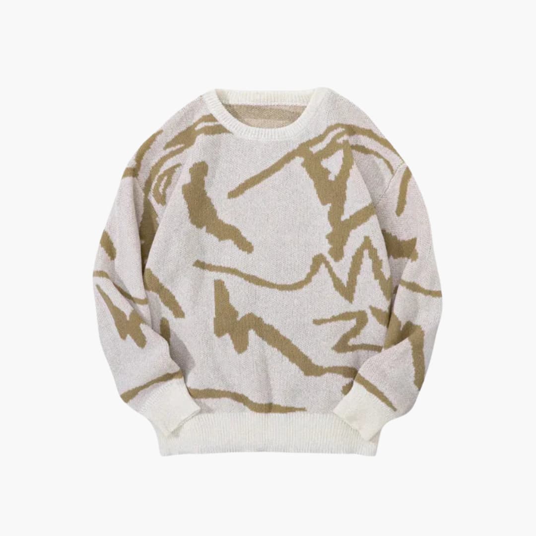 Men's Abstract Front Soft Knit Crew Sweater - Light Brown