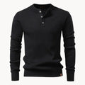 Men's Streamlined Henley Knit Sweater with Ribbed Cuffs - Black