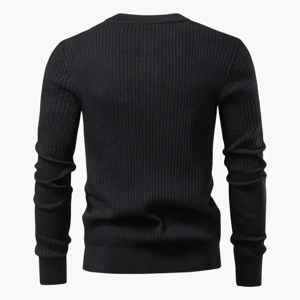 Men's Streamlined Henley Knit Sweater with Ribbed Cuffs
