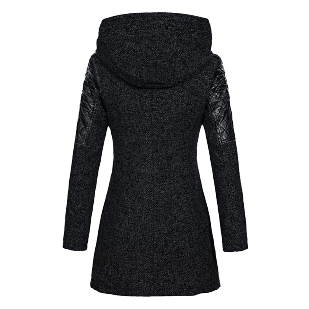 Women's Quilted-Shoulder Angled-Zip Hooded Longline Coat