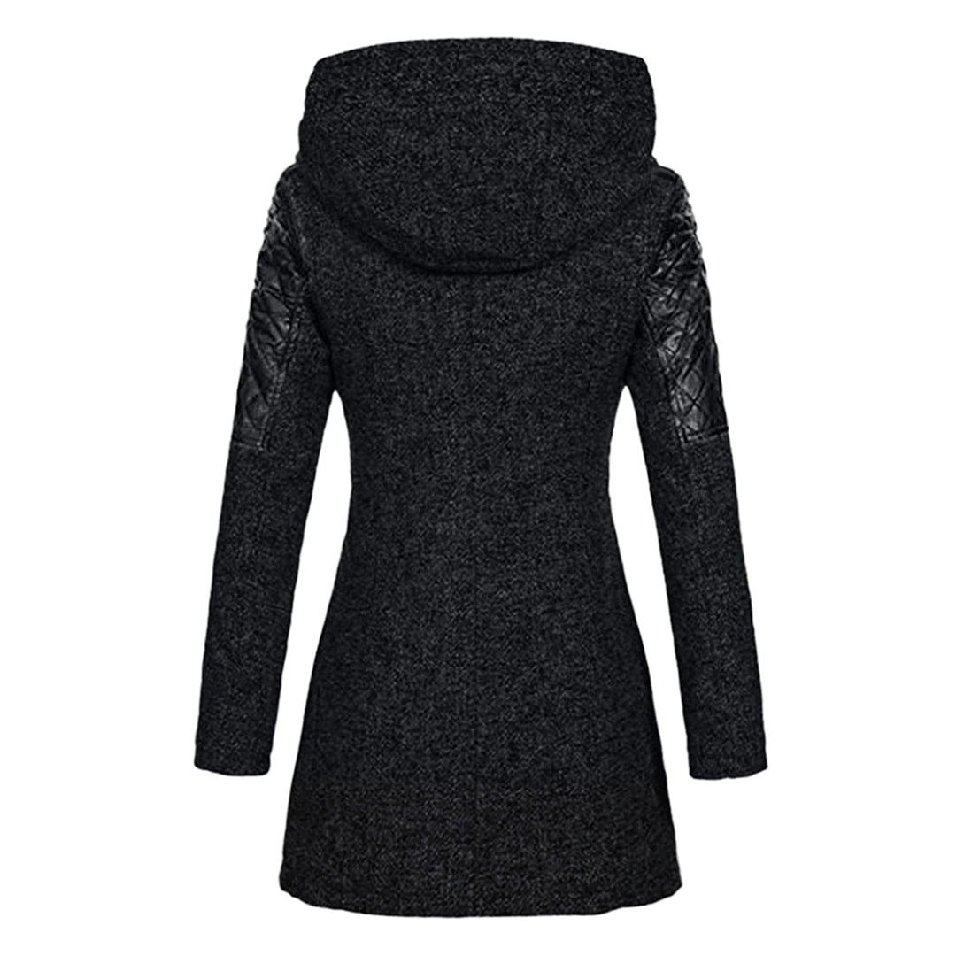 Women's Quilted-Shoulder Angled-Zip Hooded Longline Coat