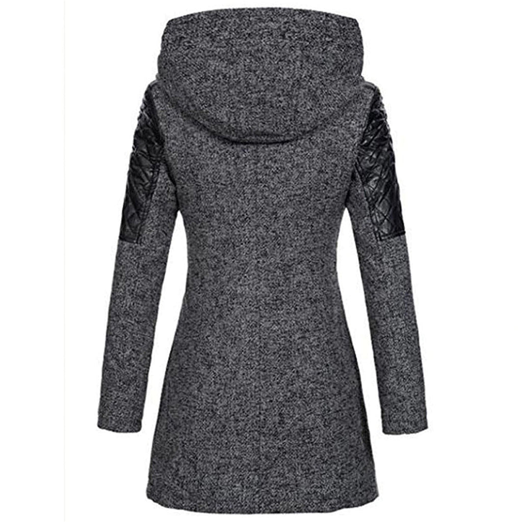 Women's Quilted-Shoulder Angled-Zip Hooded Longline Coat