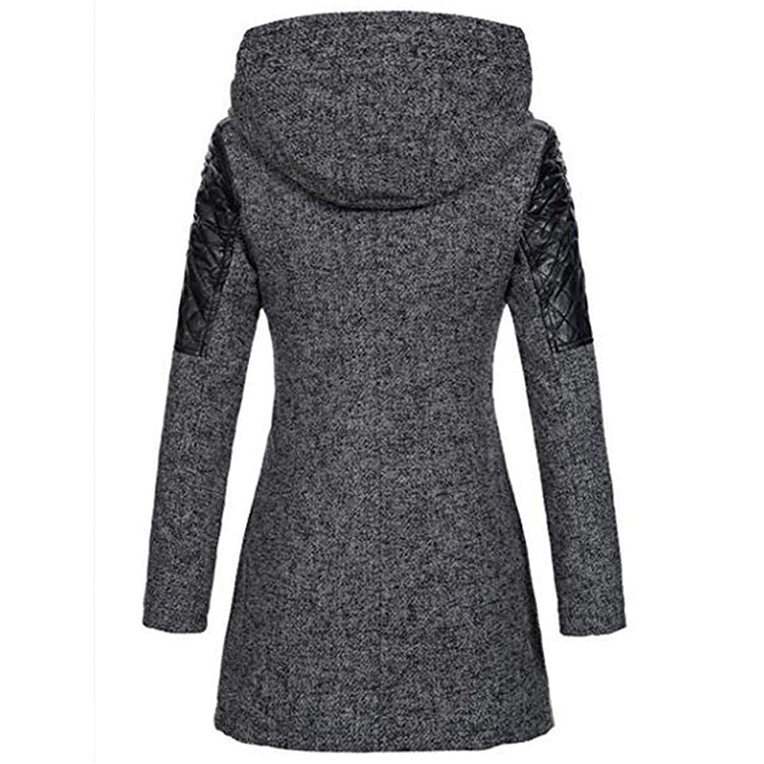 Women's Quilted-Shoulder Angled-Zip Hooded Longline Coat