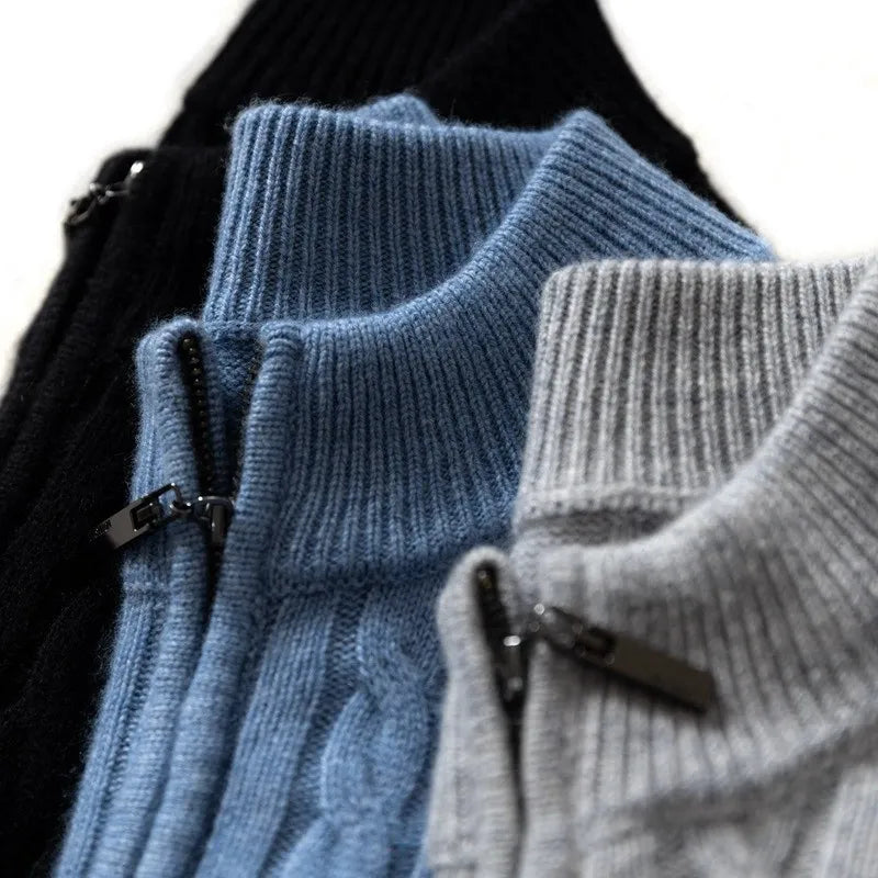 Men's Half-Zip Merino Wool Sweater with Mid-Height Collar