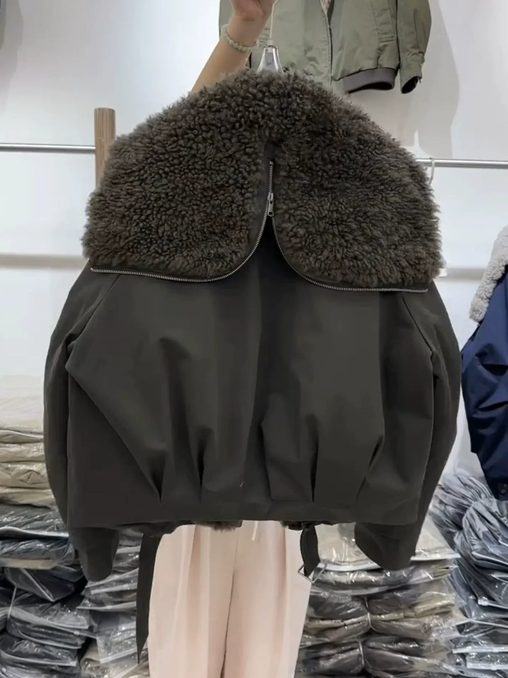 Women's Moto-Inspired Asymmetric-Zip Jacket with Faux-Fur Lapels