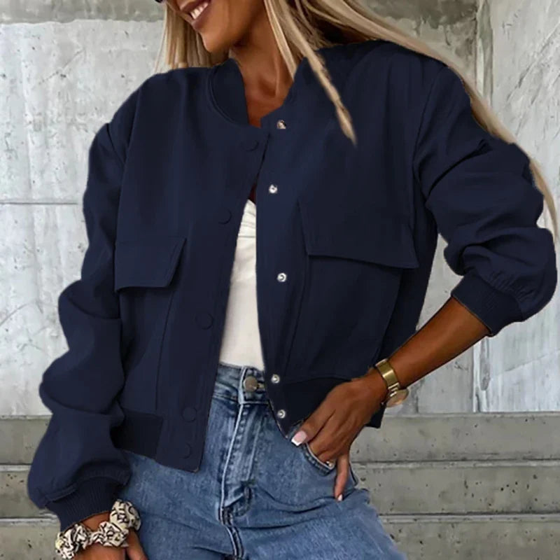 Women's Everyday Cropped Bomber with Rib Trims and Flap Pockets
