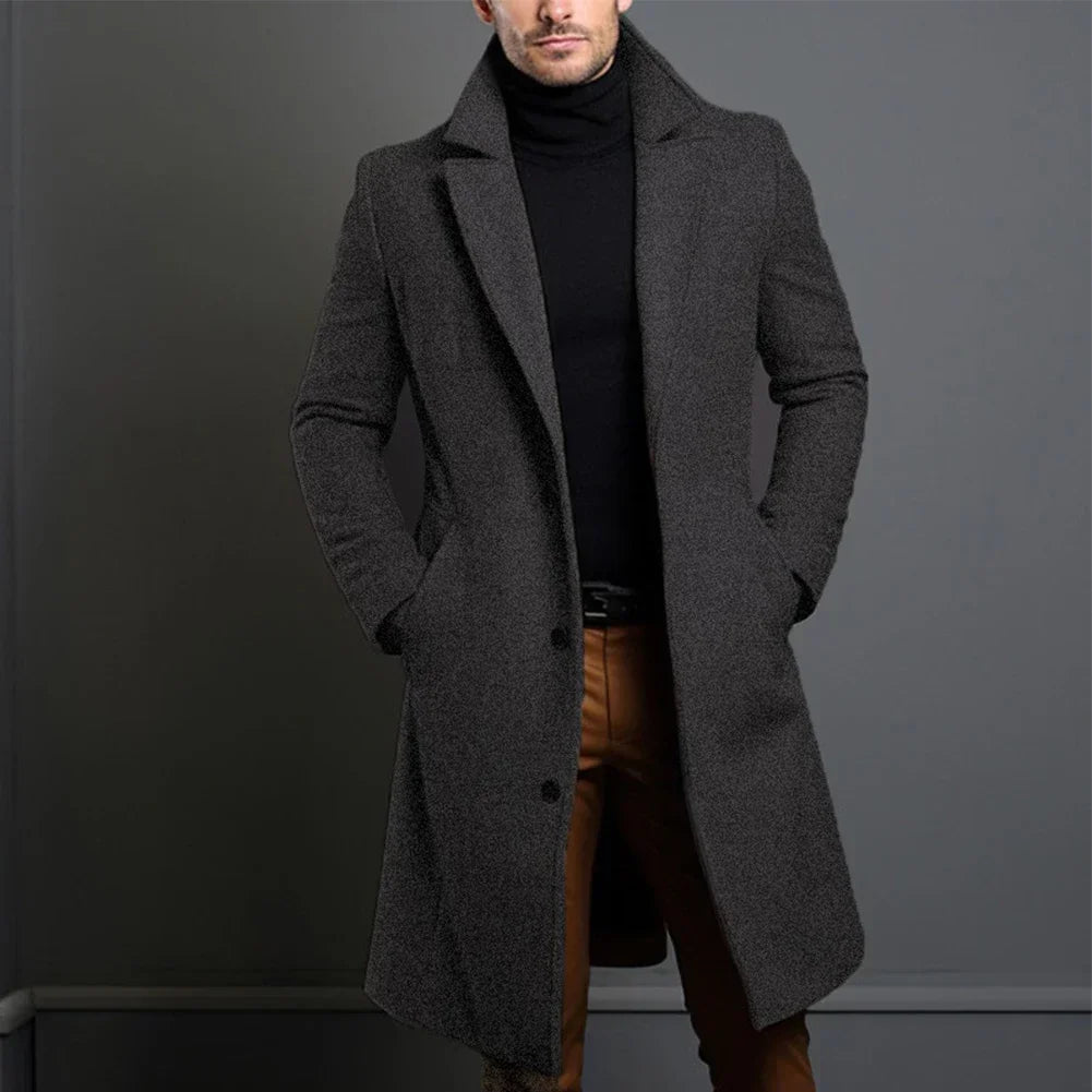 Men's Structured-Lapel Trench Coat with Three-Button Front - Dark Gray