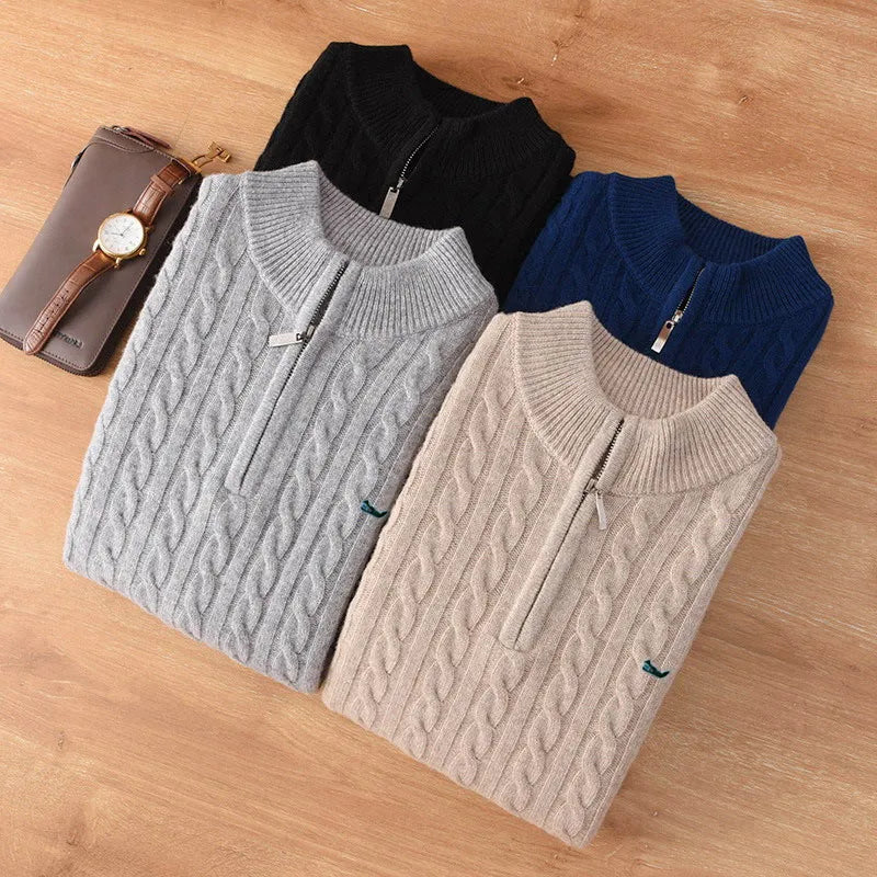 Men's Half-Zip Merino Wool Sweater with Mid-Height Collar
