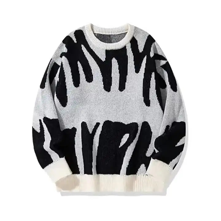 Men's Textured Crew-Neck Sweater with Ribbed Cuffs and Hem