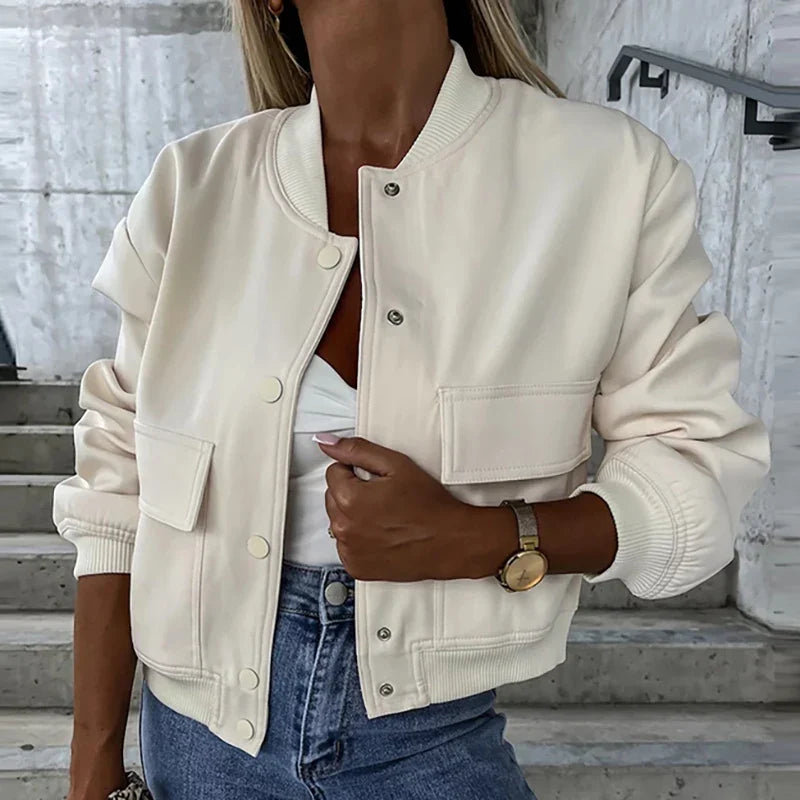 Women's Everyday Cropped Bomber with Rib Trims and Flap Pockets