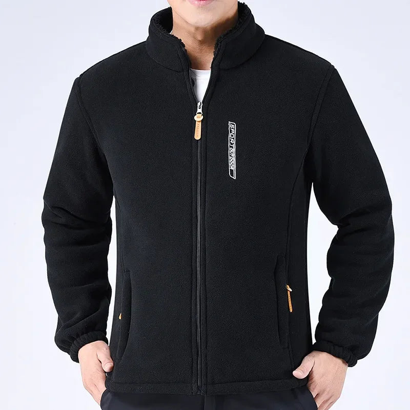 Men's Relaxed Full-Zip Polar Fleece Jacket with High Collar