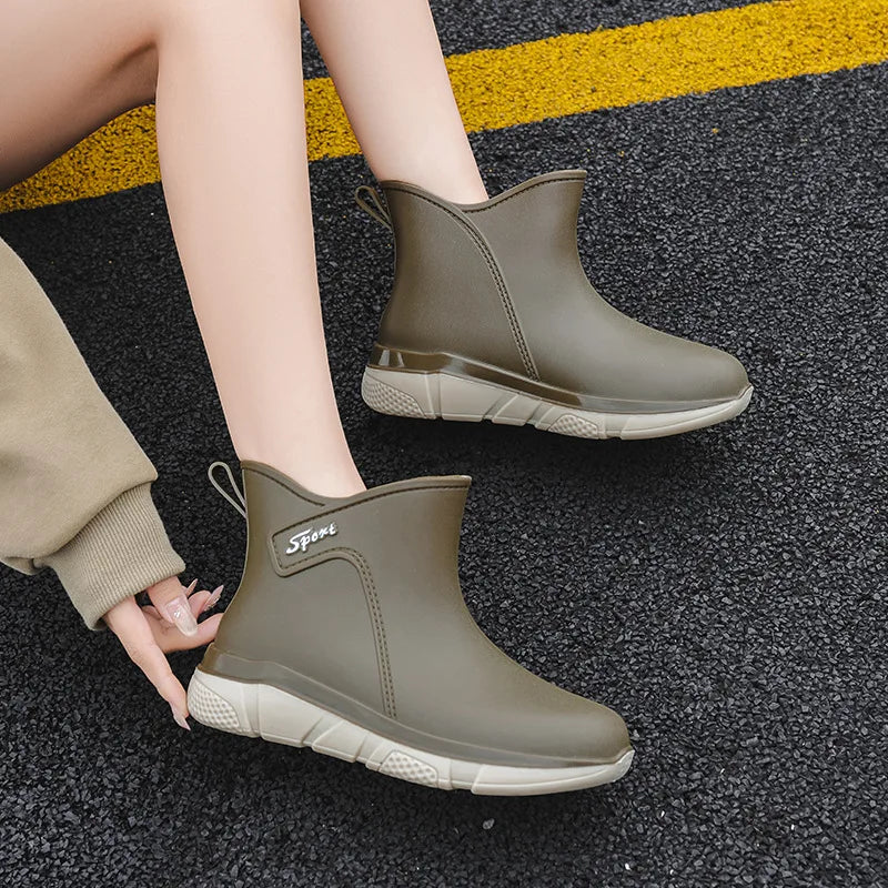 Women's Slip-Resistant Rubber Rain Boots with Mid-Calf Shaft