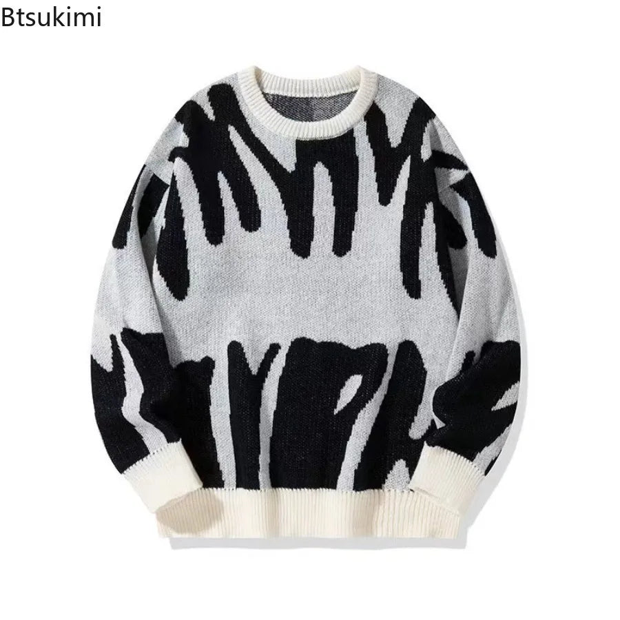 Men's Textured Crew-Neck Sweater with Ribbed Cuffs and Hem