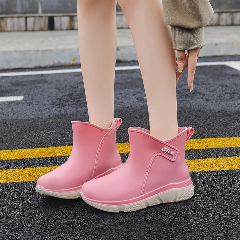 Women's Slip-Resistant Rubber Rain Boots with Mid-Calf Shaft