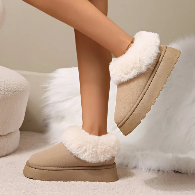 Women's Plush-Lined Slip-On Winter Ankle Boots in Faux Suede
