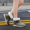 Women's Slip-Resistant Rubber Rain Boots with Mid-Calf Shaft - Dark Green Lined