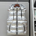 Men's Sleeveless Glossy Puffer Vest with Drawcord Hood - Silver A