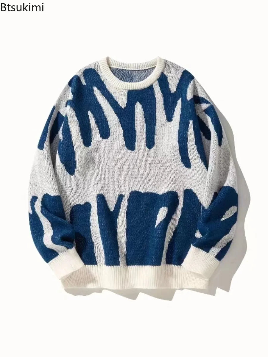 Men's Textured Crew-Neck Sweater with Ribbed Cuffs and Hem